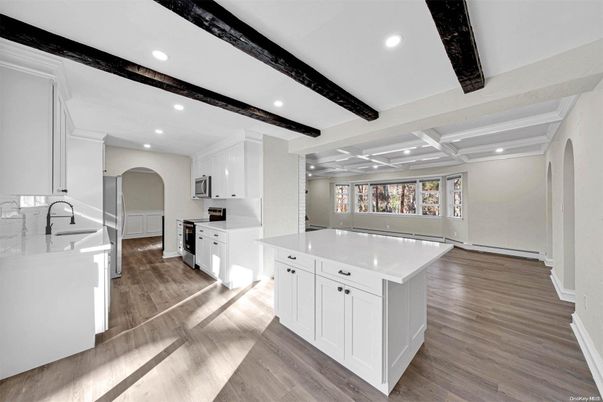Interior, Kitchen, Recessed Lighting, Wooden Beams, Wood Texture Flooring
