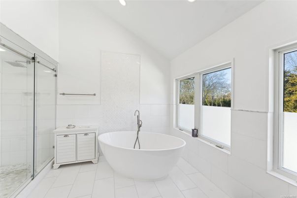 Bathroom, Free Standing Baths, Glass Shower, Interior, Recessed Lighting