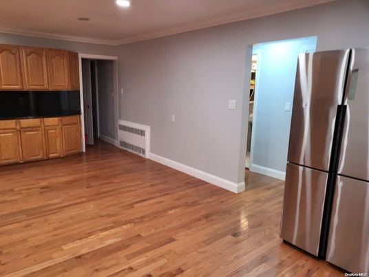 Empty room, Interior, Kitchen, Recessed Lighting, Wood Texture Flooring