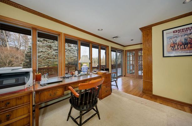 Home Office, Interior, Recessed Lighting, Wood Texture Flooring