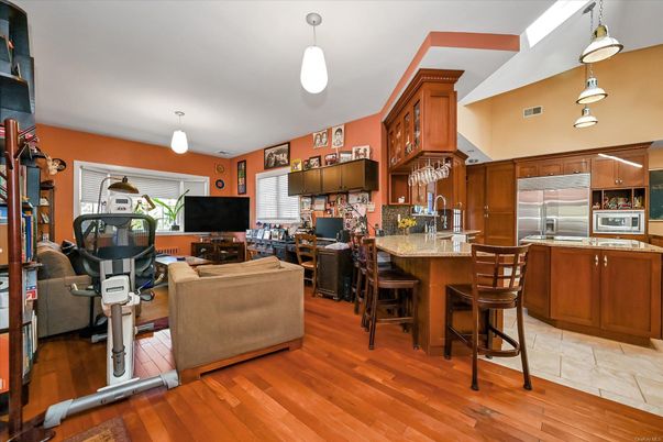 Interior, Kitchen, Living room, Pendant Lights, Wood Texture Flooring