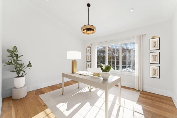 Home Office, Interior, Pendant Lights, Wood Texture Flooring