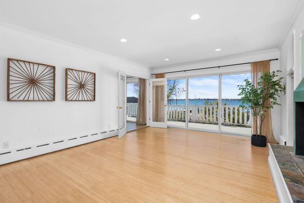 Empty room, Interior, Recessed Lighting, Water, Wood Texture Flooring