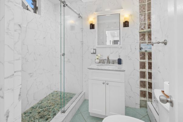Bathroom, Glass Shower, Interior, Marble Walls