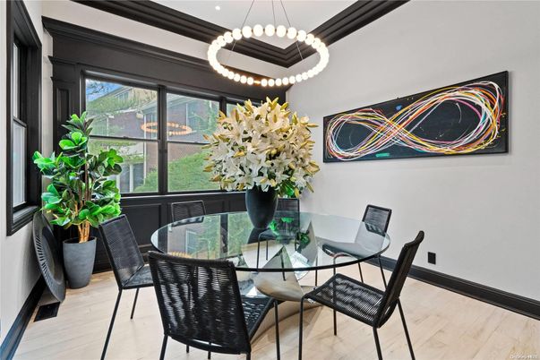 Dining room, Interior, Pendant Lights, Wood Texture Flooring