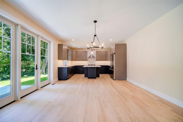 Chandelier, Interior, Kitchen, Pendant Lights, Recessed Lighting, Wood Texture Flooring