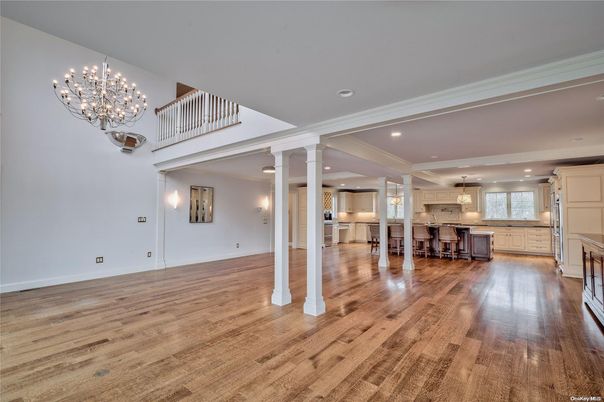 Chandelier, Interior, Kitchen, Pendant Lights, Recessed Lighting, Wood Texture Flooring