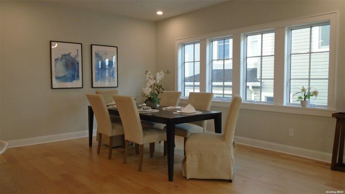 Dining room, Interior, Recessed Lighting, Wood Texture Flooring