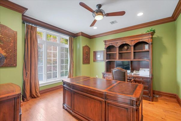 Home Office, Interior, Recessed Lighting, Wood Texture Flooring