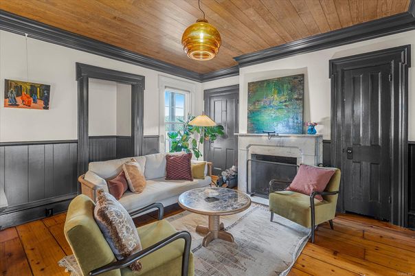 Fireplace, Interior, Living room, Pendant Lights, Wooden Ceilings, Wood Texture Flooring