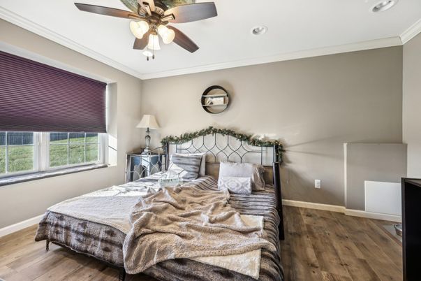 Bedroom, Interior, Recessed Lighting, Wood Texture Flooring