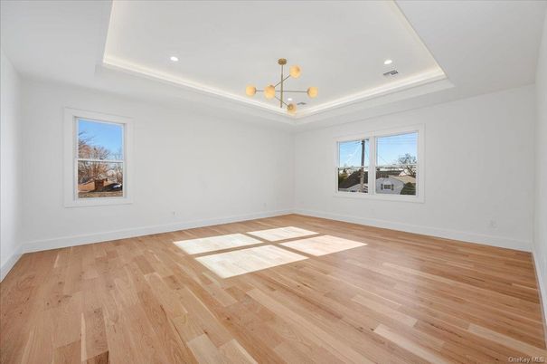 Empty room, Interior, Pendant Lights, Recessed Lighting, Wood Texture Flooring