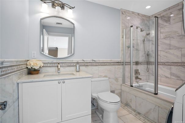 Bathroom, Glass Shower, Interior, Marble Walls, Recessed Lighting