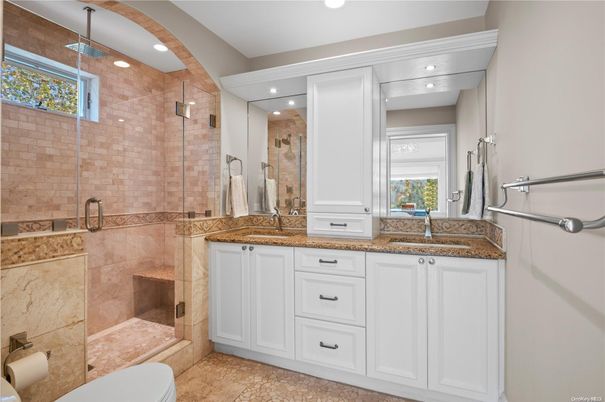 Bathroom, Glass Shower, Interior, Recessed Lighting