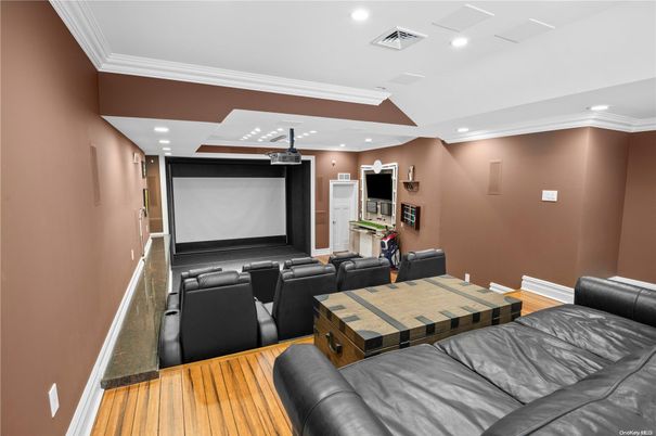 Home Theatre Room, Interior, Projection Screen, Recessed Lighting, Theatre Room, Wood Texture Flooring