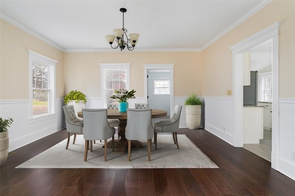 Chandelier, Dining room, Interior, Wood Texture Flooring
