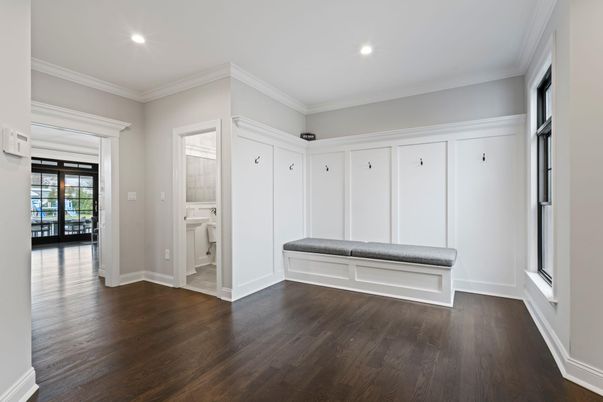 Bathroom, Empty room, Interior, Recessed Lighting, Wood Texture Flooring