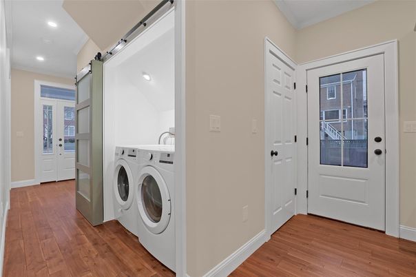Interior, Recessed Lighting, Utility Closets, Washer, Wood Texture Flooring