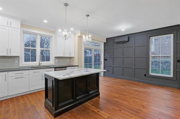 Interior, Kitchen, Pendant Lights, Recessed Lighting, Wood Texture Flooring