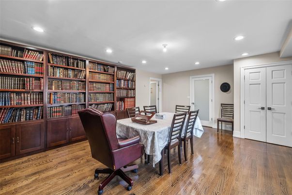 Dining room, Interior, Recessed Lighting, Wood Texture Flooring