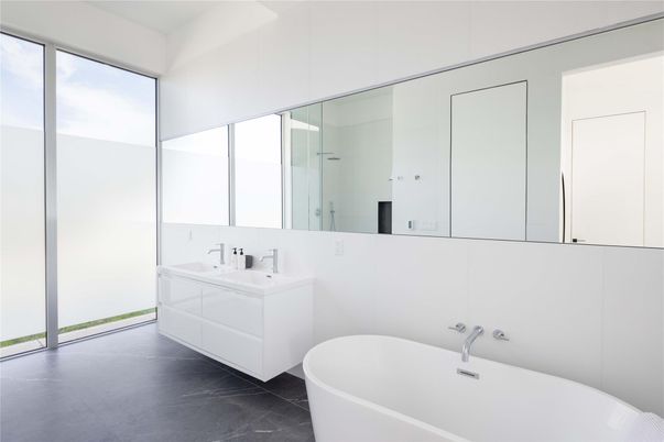 Bathroom, Dual Sink Vanities, Free Standing Baths, Glass Shower, Interior, Marble