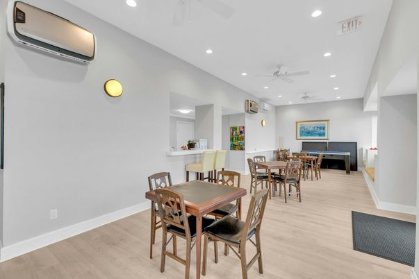 Dining room, Interior, Recessed Lighting, Wood Texture Flooring