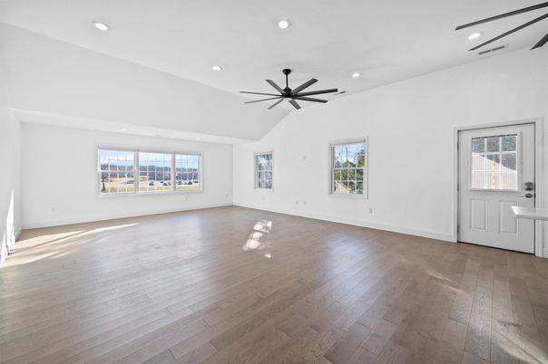 Empty room, Interior, Recessed Lighting, Wood Texture Flooring