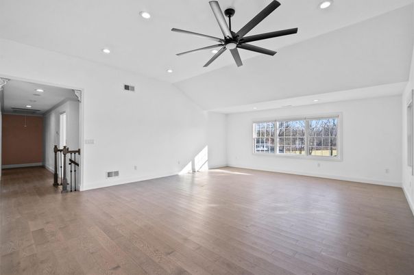 Empty room, Interior, Recessed Lighting, Wood Texture Flooring