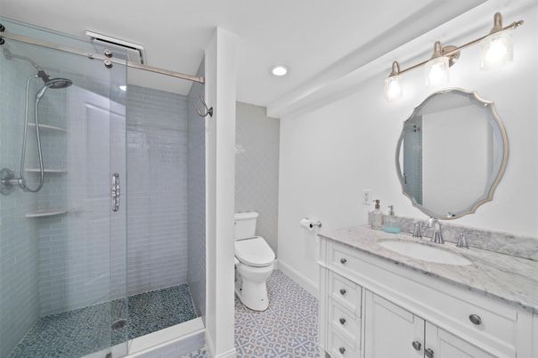 Bathroom, Dual Sink Vanities, Glass Shower, Interior, Recessed Lighting
