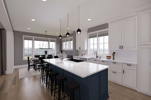 Dining room, Interior, Kitchen, Pendant Lights, Recessed Lighting, Wood Texture Flooring