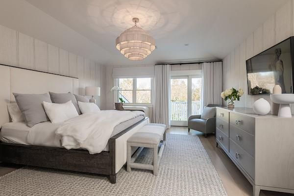 Bedroom, Chandelier, Interior, Wood Texture Flooring