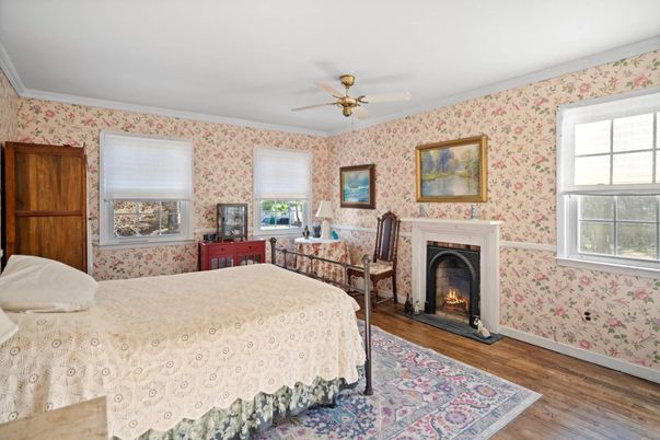 Bedroom, Fireplace, Interior, Wood Texture Flooring
