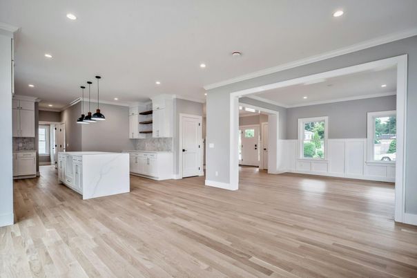 Interior, Kitchen, Pendant Lights, Recessed Lighting, Wood Texture Flooring