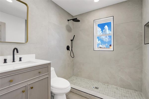 Bathroom, Glass Shower, Interior, Recessed Lighting