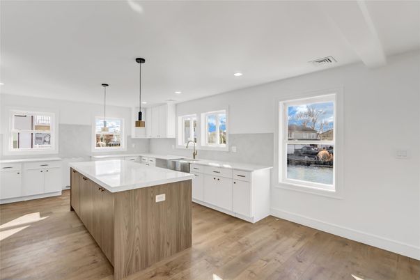 Interior, Kitchen, Pendant Lights, Recessed Lighting, Wood Texture Flooring