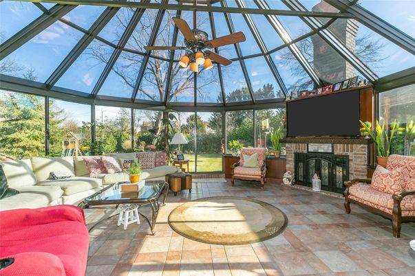 Fireplace, Glass Ceilings, Interior, Living room, Sun Room