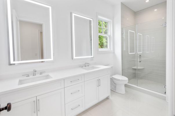 Bathroom, Dual Sink Vanities, Glass Shower, Interior, Recessed Lighting