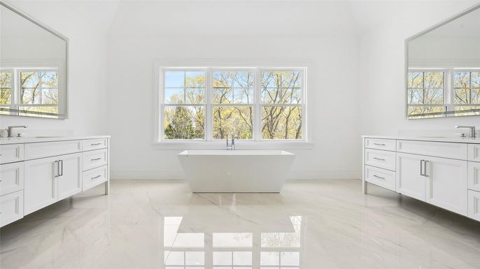 Bathroom, Dual Sink Vanities, Free Standing Baths, Interior, Marble