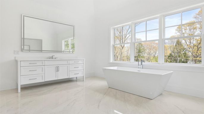 Bathroom, Dual Sink Vanities, Free Standing Baths, Interior, Marble