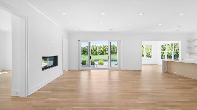 Empty room, Interior, Recessed Lighting, Wood Texture Flooring