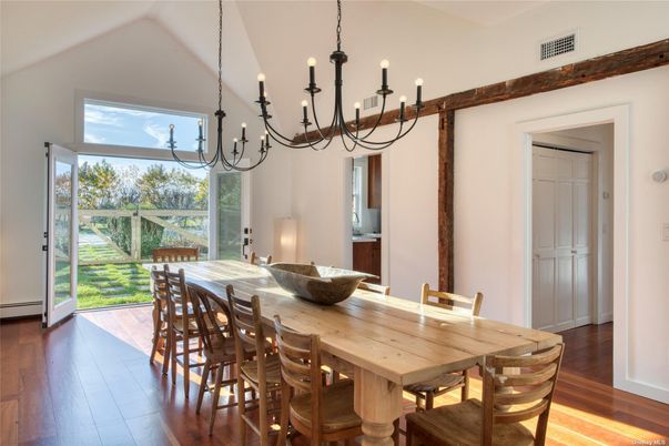 Chandelier, Dining room, Interior, Wood Texture Flooring