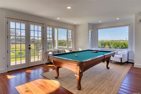 Billiard Table, Game Room, Interior, Recessed Lighting, Wood Texture Flooring