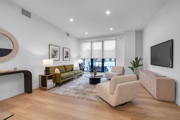 Interior, Living room, Recessed Lighting, Wood Texture Flooring