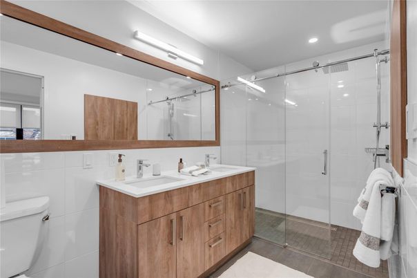 Bathroom, Dual Sink Vanities, Glass Shower, Interior, Recessed Lighting