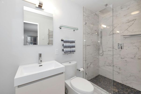 Bathroom, Glass Shower, Interior, Marble Walls