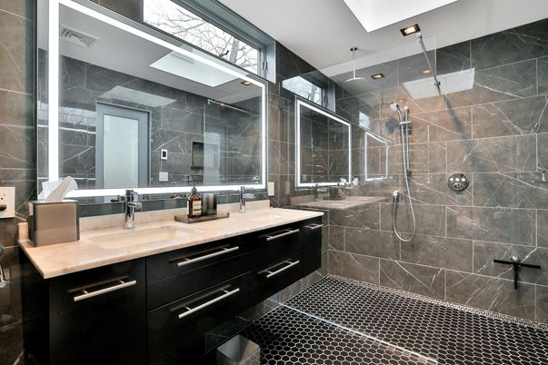Bathroom, Dual Sink Vanities, Glass Shower, Interior, Recessed Lighting