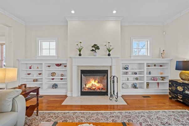 Fireplace, Interior, Recessed Lighting, Wood Texture Flooring