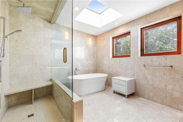 Bathroom, Free Standing Baths, Glass Shower, Interior, Recessed Lighting