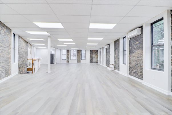 Empty room, Interior, Recessed Lighting, Stone Walls, Wood Texture Flooring