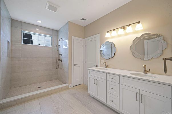 Bathroom, Dual Sink Vanities, Glass Shower, Interior, Recessed Lighting